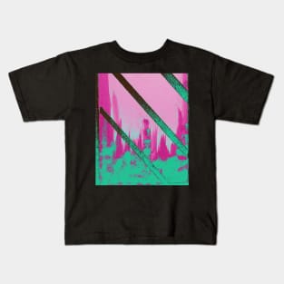 Cityscape through Window with Weathered Pink Sky Kids T-Shirt